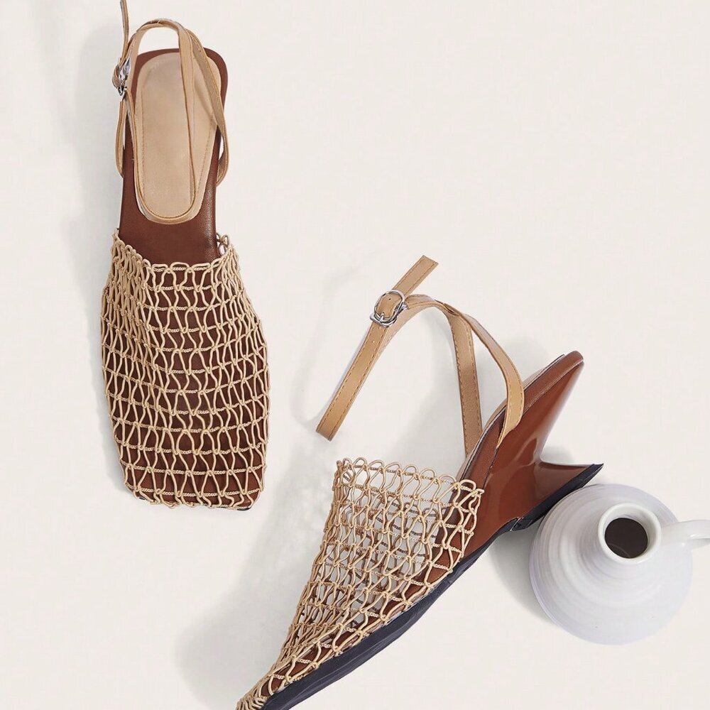 Boho wedge heeled Women's mesh Sandals - Picture 4 of 7